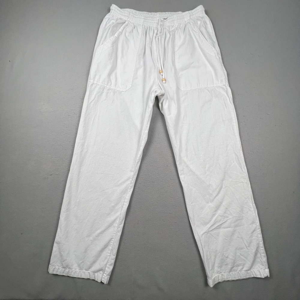 Blanco By Nature Pants Womens XXXL White Linen Blend Drawstring Coastal Boho